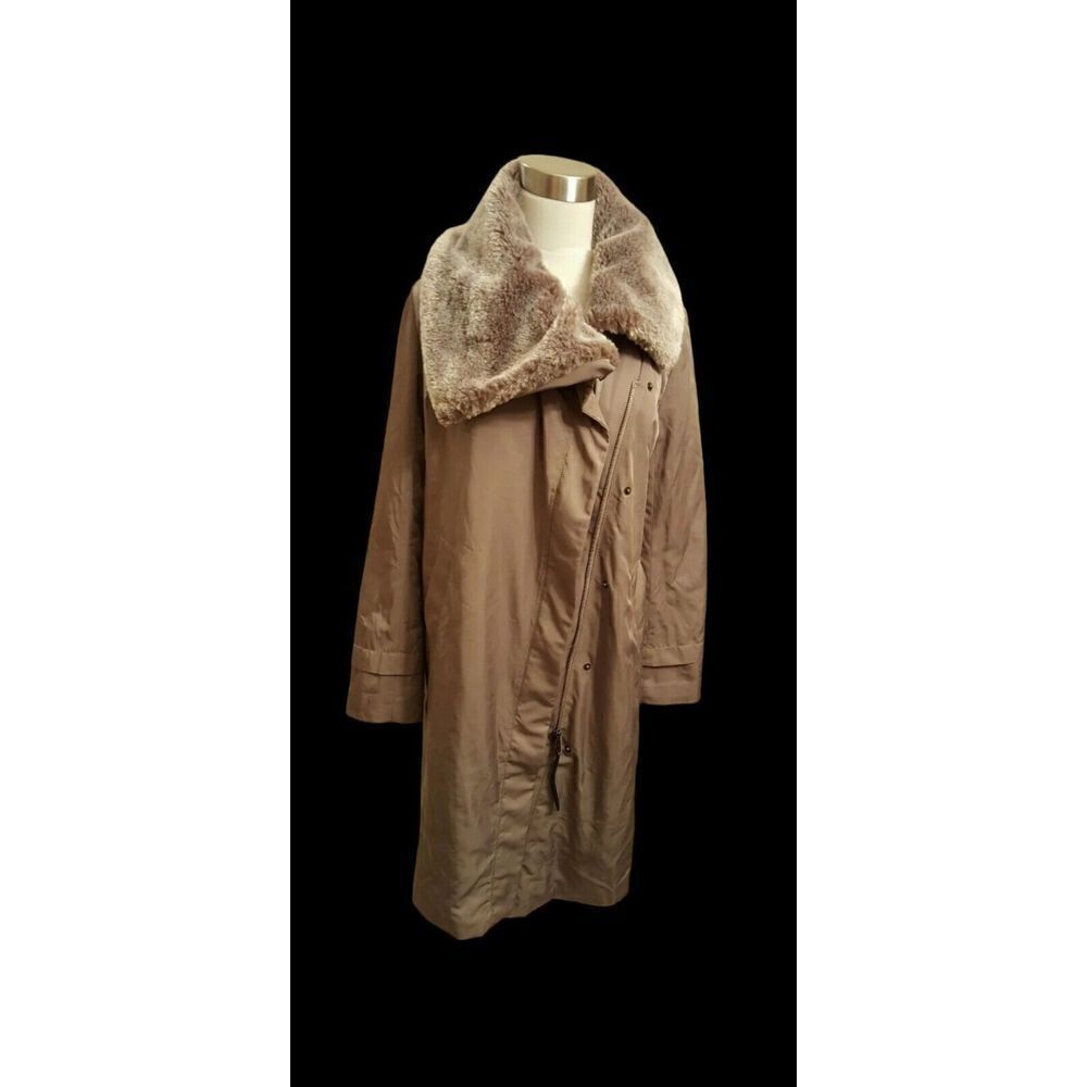 ANN TAYLOR Sage Green Womens Long Lined Coat w/ Faux Fur Collar - Size XS